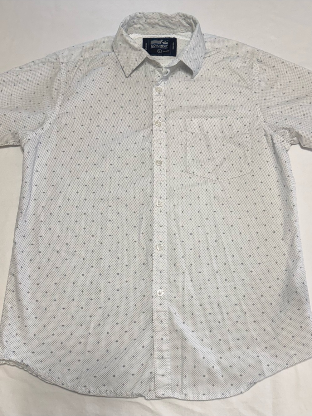 Men's White Short-Sleeve Button-Down Shirt with Micro Dot Print